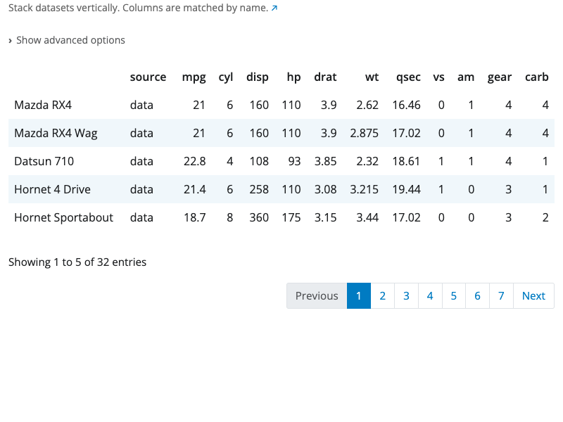 Bind rows block interface