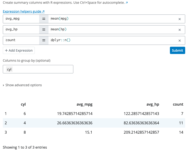 Summarize block interface