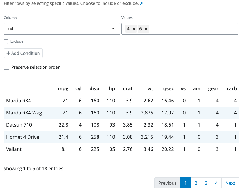 Value filter block interface