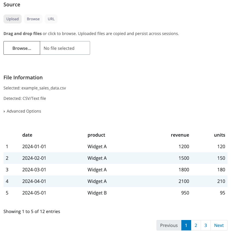 Read block interface showing CSV options